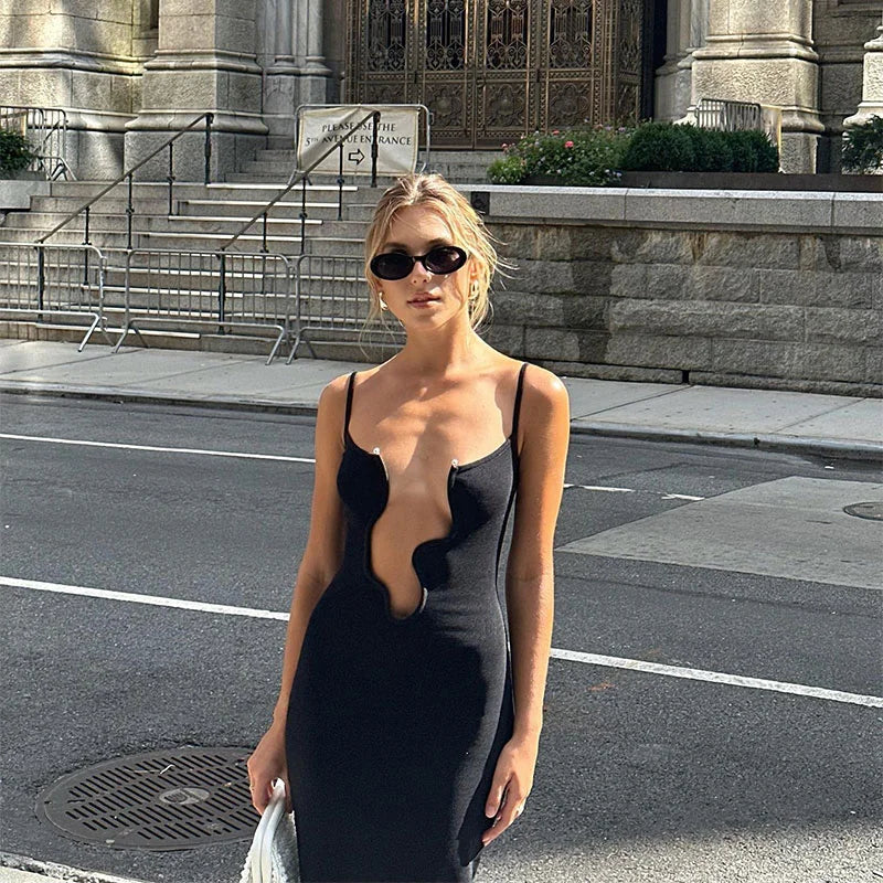 Black lace up beach dress