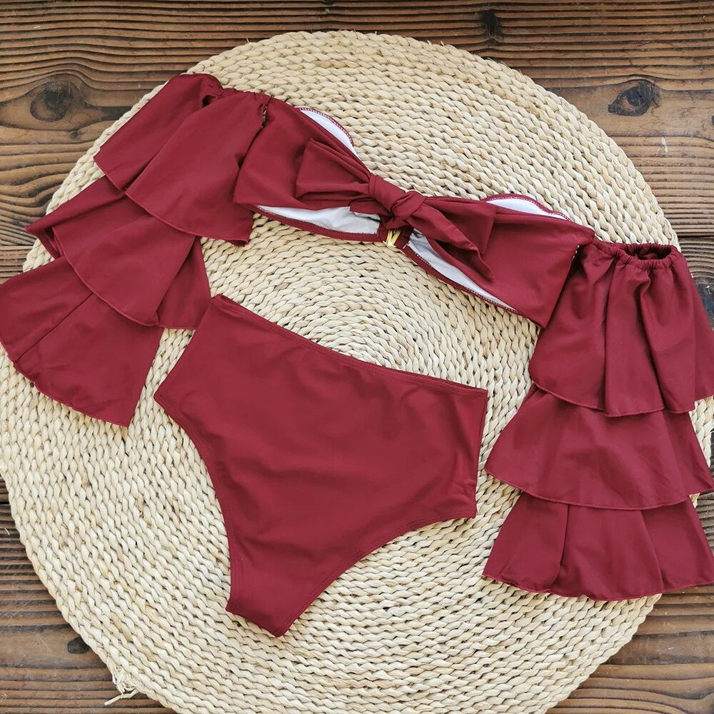 Traje de baño - Wine palm high waist bikini