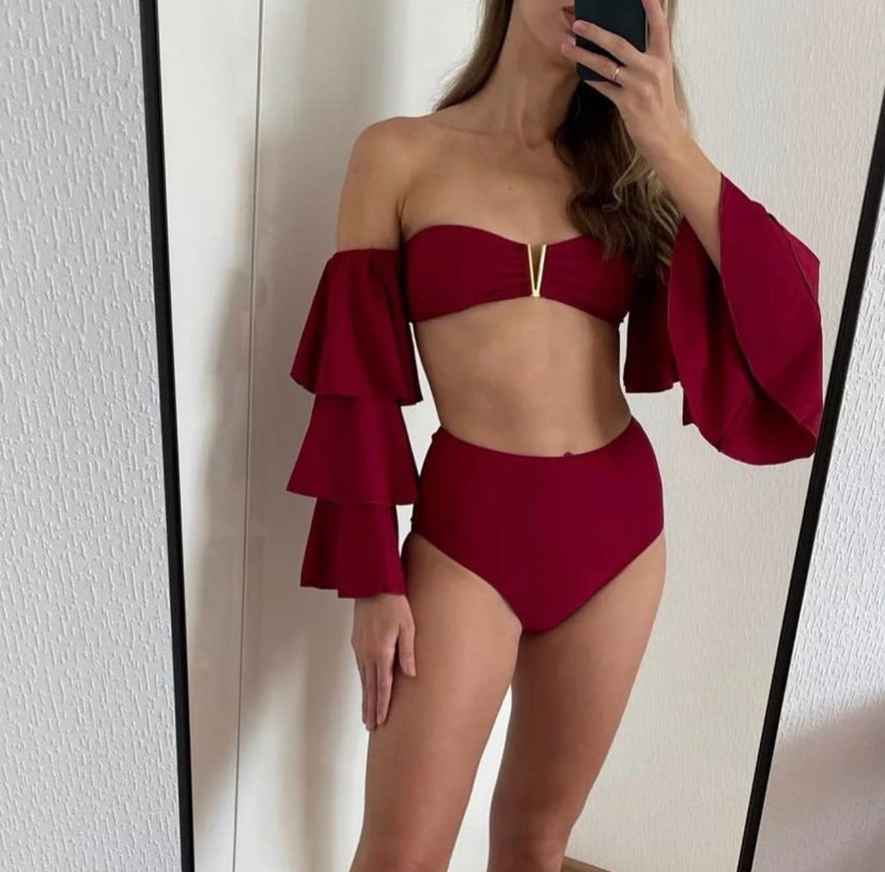 Traje de baño - Wine palm high waist bikini