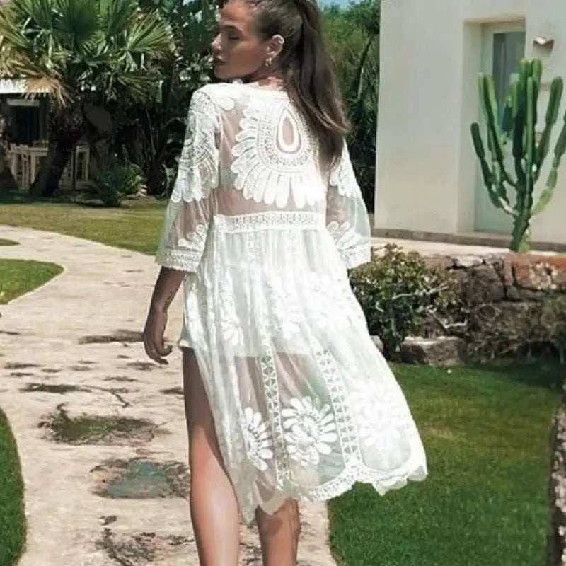 Kimono de playa pearl white