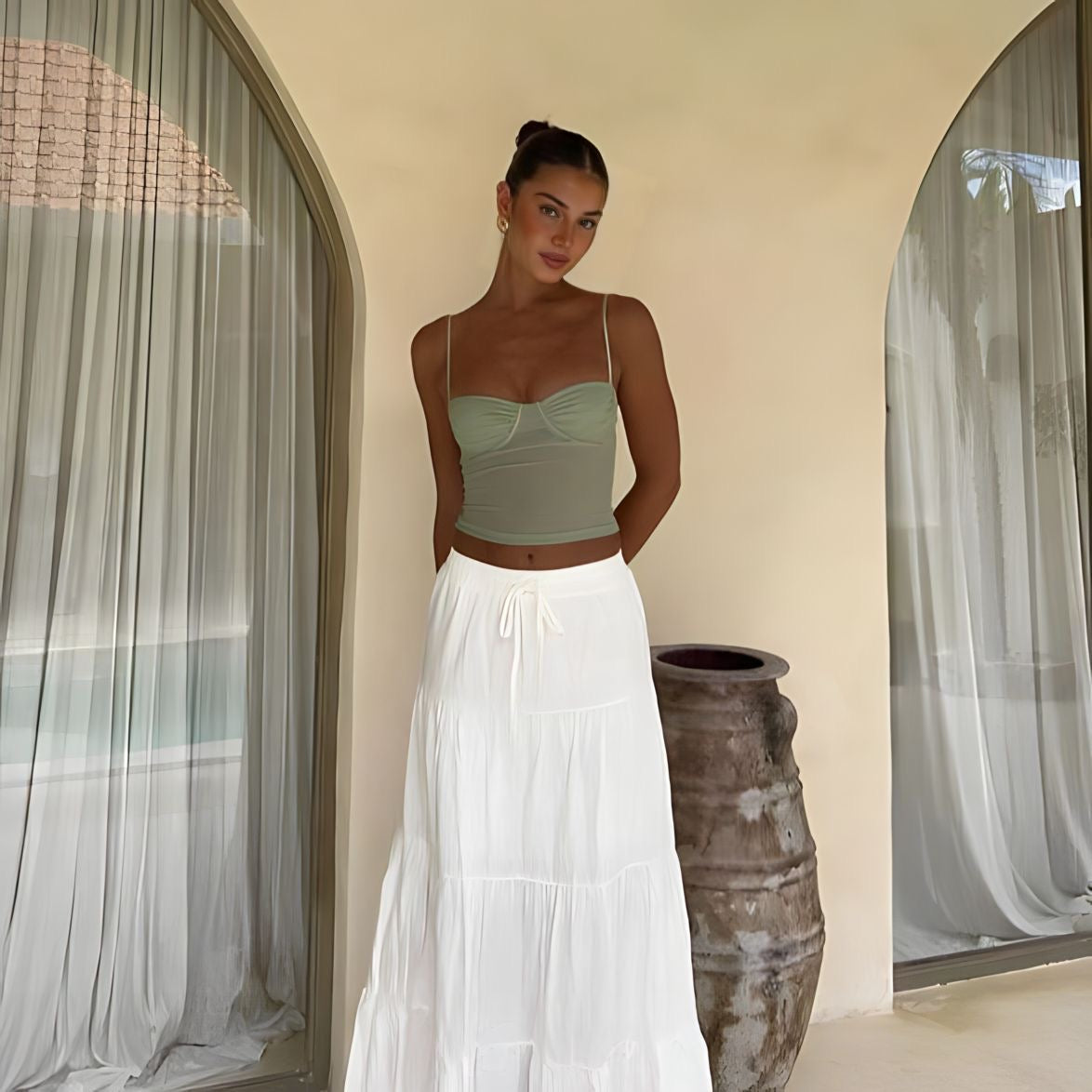 White & long beach skirt