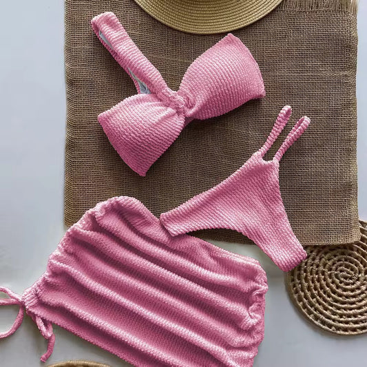 Set 3 piezas bikini rosa verano