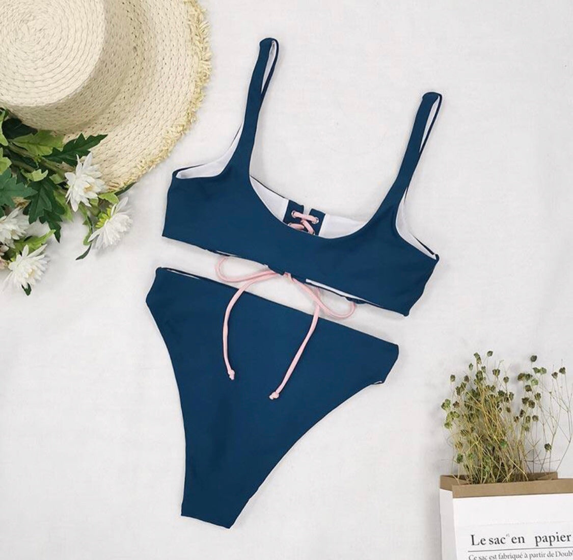 Lettuce trim aqua bikini
